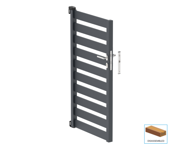 Jednoskrzydłowa brama aluminiowa 1,025x1,50m z wypełnieniem 20x100 R7016 - zestaw